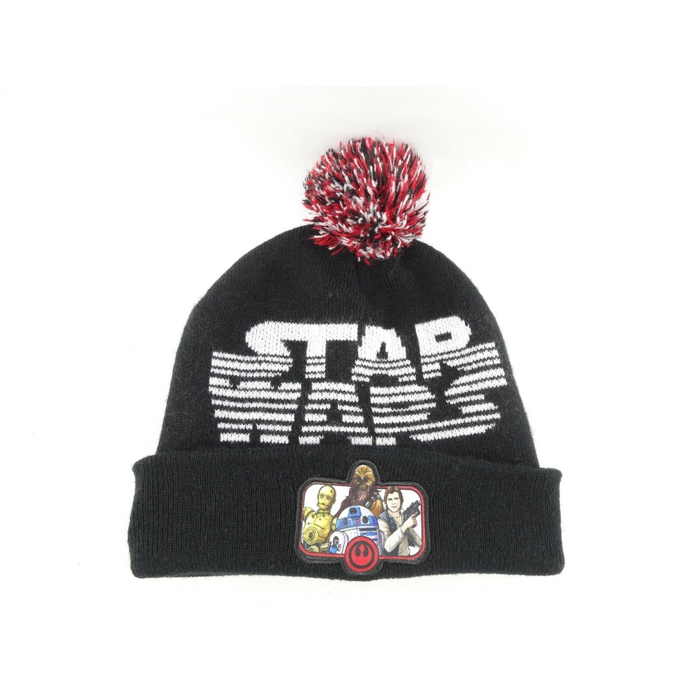 Star Wars Pom Pom Beanie Black/White Winter Hat One‎ Size Fits Most